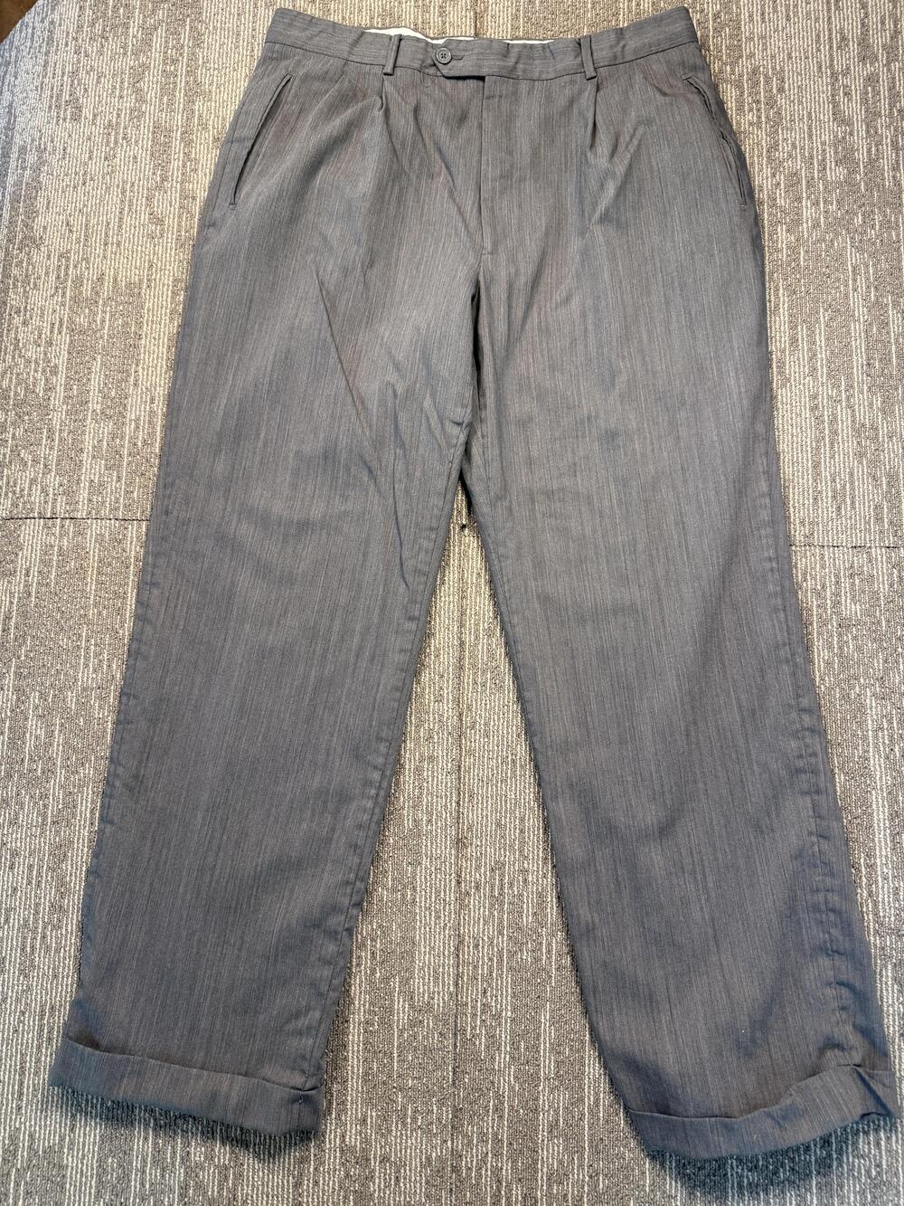 Paul Fredrick Dress Pants Mens 38x31 Gray Wool Pinstripe Pleated Cuffed